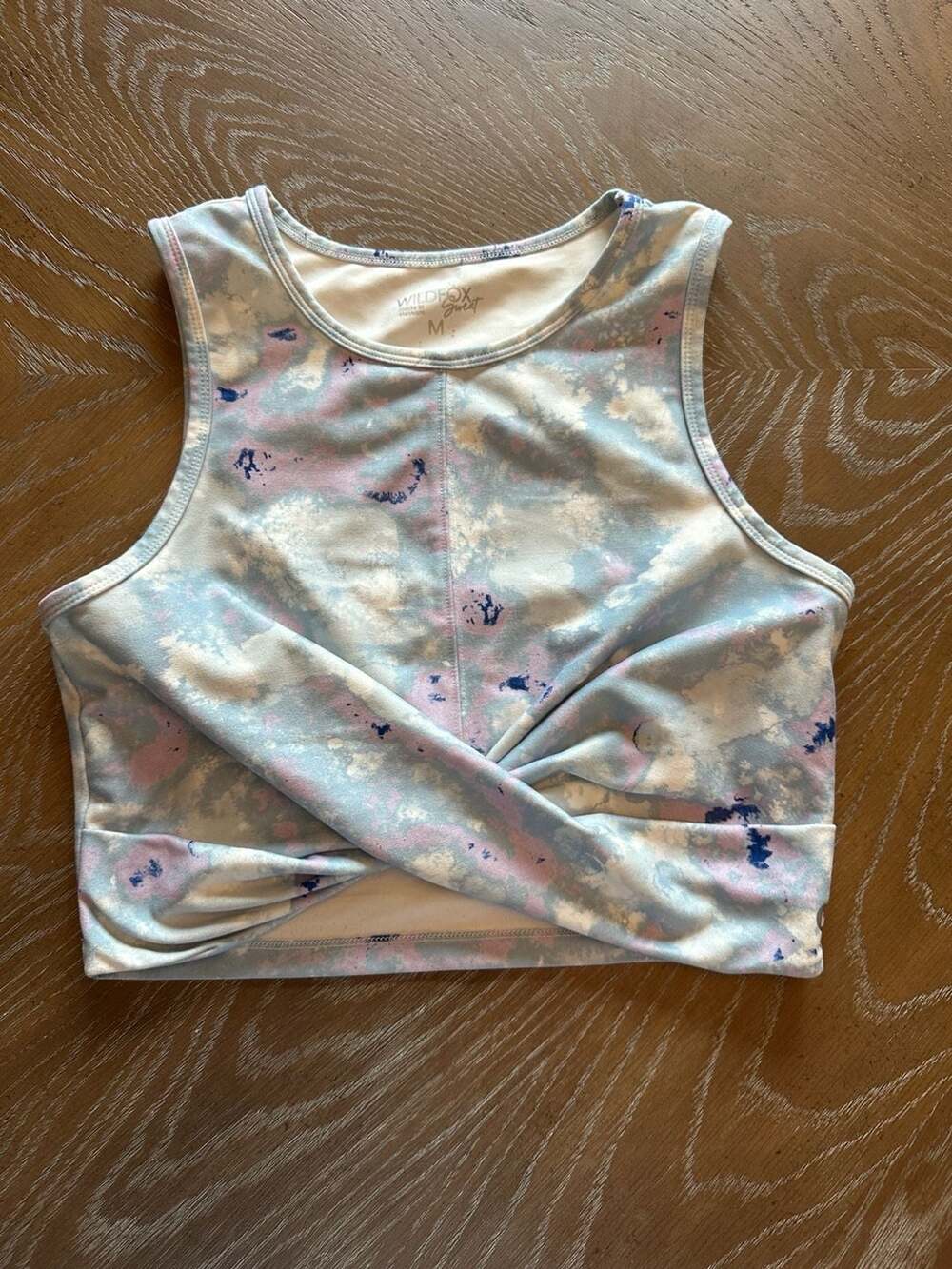 Wildfox Sweat Women's Twist-Front Crop Sports Tank Top, Watercolor Tie Dye, M